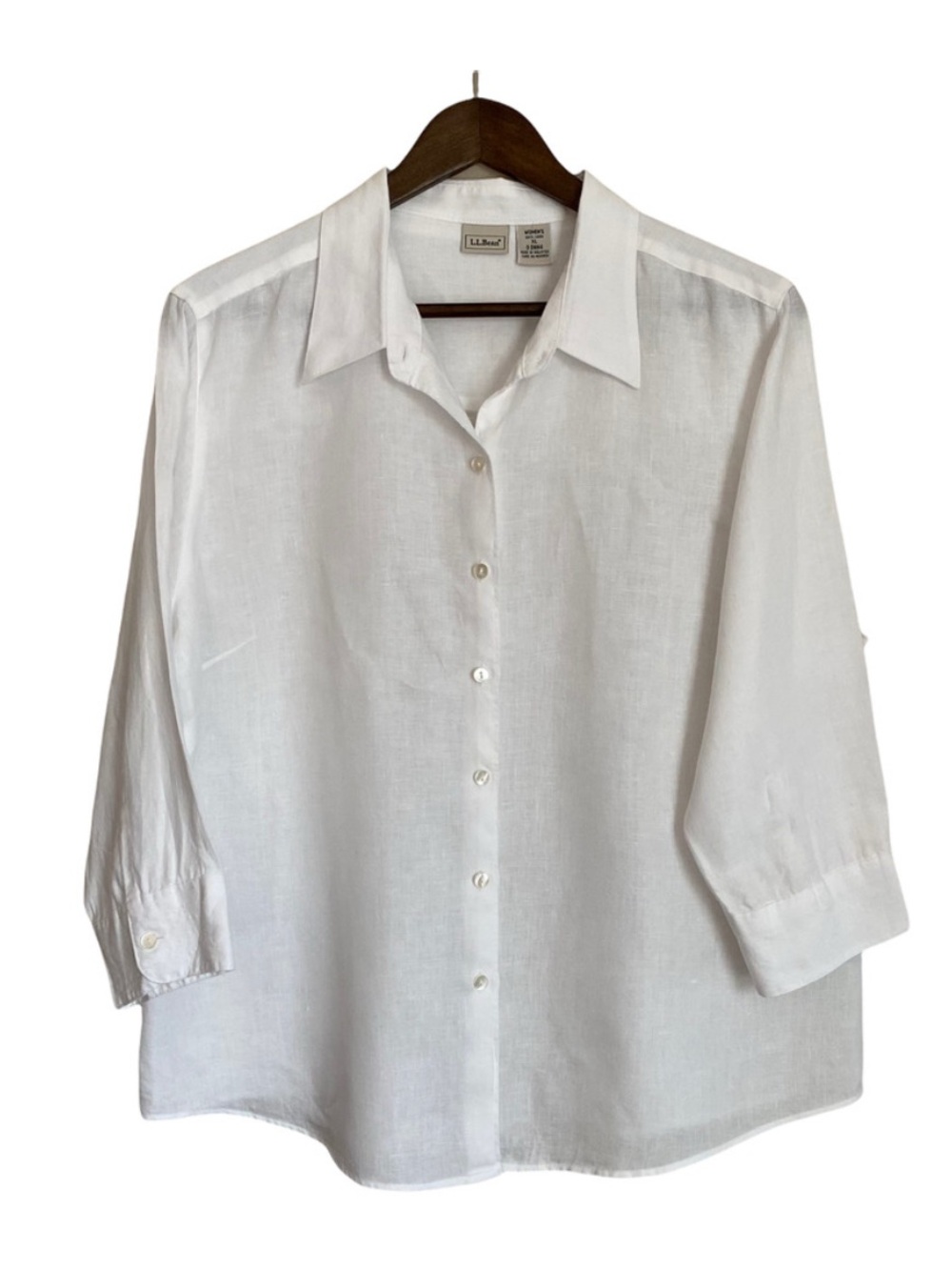 LL BEAN 100% White Linen Blouse Button Down Sz XL